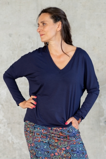 Bluse Saja Longsleeve Navy - Viskose EcoVero™