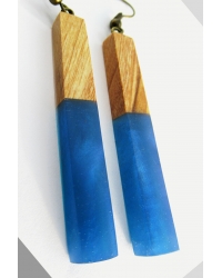 Ohrringe Wood Rectangle Blue